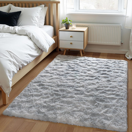 Zentavio Area Rugs for Living Room Grey Rugs for Bedroom 4x6 Carpet Fluffy Furry Soft Shag Aesthetic Plush High Pile Gray Throw Rug for Nursery Kids Room Dorm