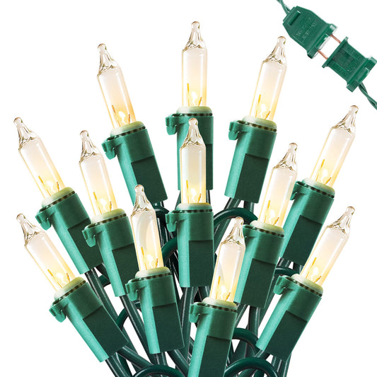MYGOTO 2 Pack 13ft 50 Clear Mini Christmas String Lights on Green Wire Cord, UL Approved for Indoor/Outdoor Use,Connectable 120V Clear Tree Lights for Wedding, Bedroom, Porch Decor(Warm White)