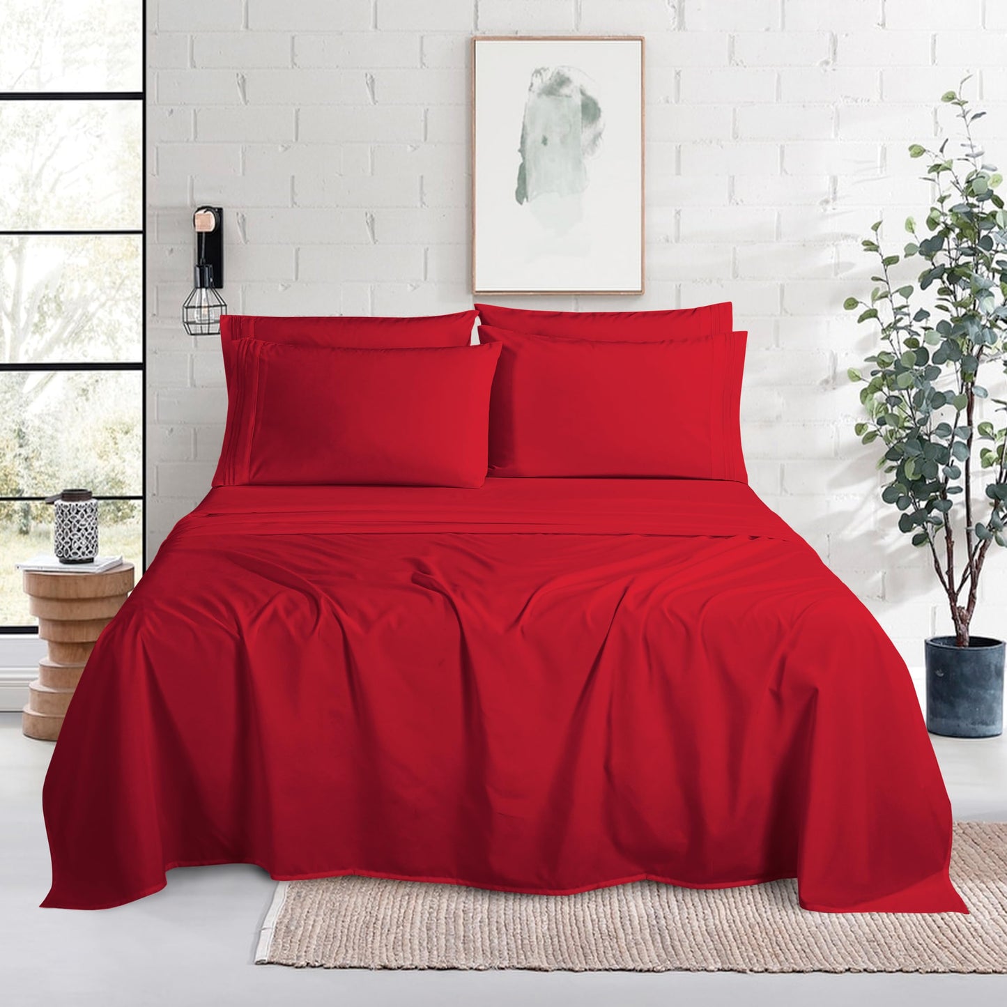 Mocassi Luxury 6-Piece Sheet Set, Ultra Soft 1800 Premium Hotel Quality Microfiber Sheet Set, Fits Mattresses Up to 18 to 24 Inches Extra Deep Pocket - Breathable and Secure Fit, Queen, Red