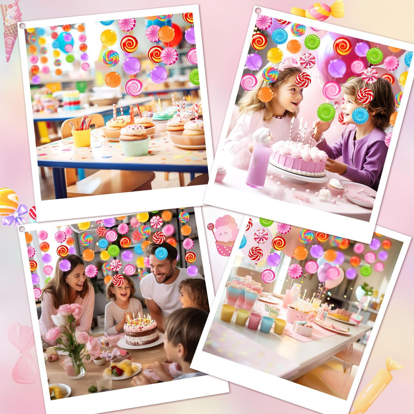 8pcs Candyland Party Decorations Candy Garland Banner Gumdrop Decorations Giant Candy Hanging Swirl Candy Land Theme Birthday Party Decorations Lollipop Baby Shower Party Decorations