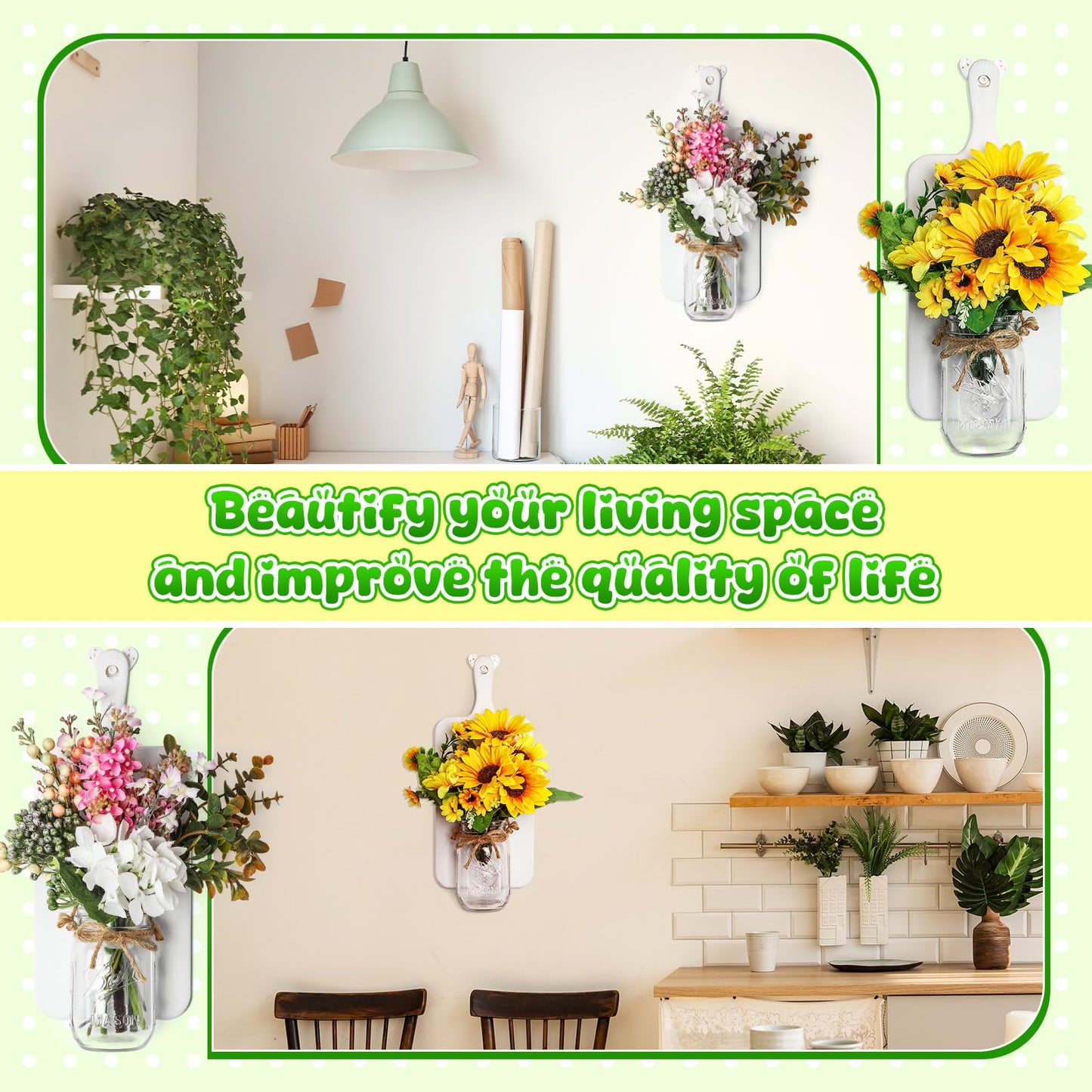 Mimorou 2pack Mason Jar Sconce Wall Decor Rustic Wall Sconces Glass Jar Handmade Hanging Sconce Wall Decor Wood Board with Mason Jars for Living Room Dining Room Bedroom Kitchen Farmhouse Home Decor