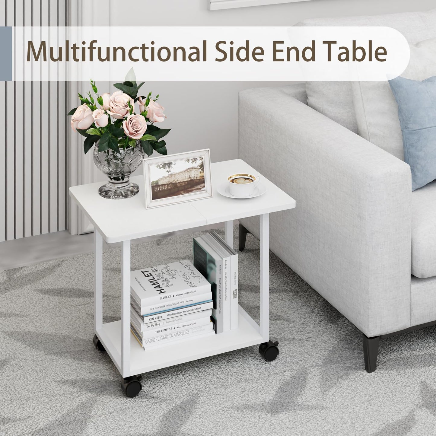 MARTY 22"x15.75" Large Under Desk Printer Stand with Storage Shelf 2-Tier Rolling Printer Cart with Wheels Printer Table for Home Office Heavy Duty Storage Rack for Scanner Fax Machine, White