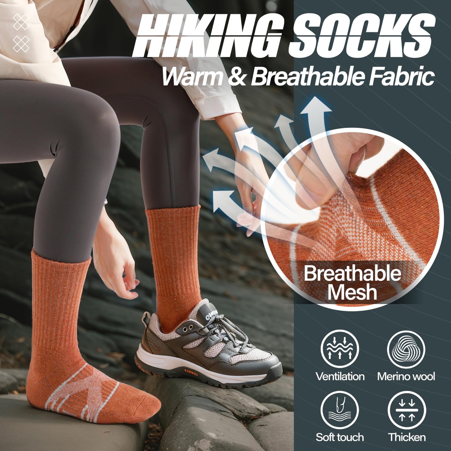 ANTSANG Merino Wool Socks for Men & Women Thermal Winter Hiking Warm Thick Crew Cozy Boot Work Gift Socks Stocking Stuffers 5 Pairs(Assorted D,L)