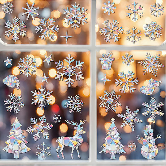 4 Sheets Christmas Window Clings - Snowflake Decals & Stickers for Glass Windows, Holiday & Winter Decor - 60Pcs