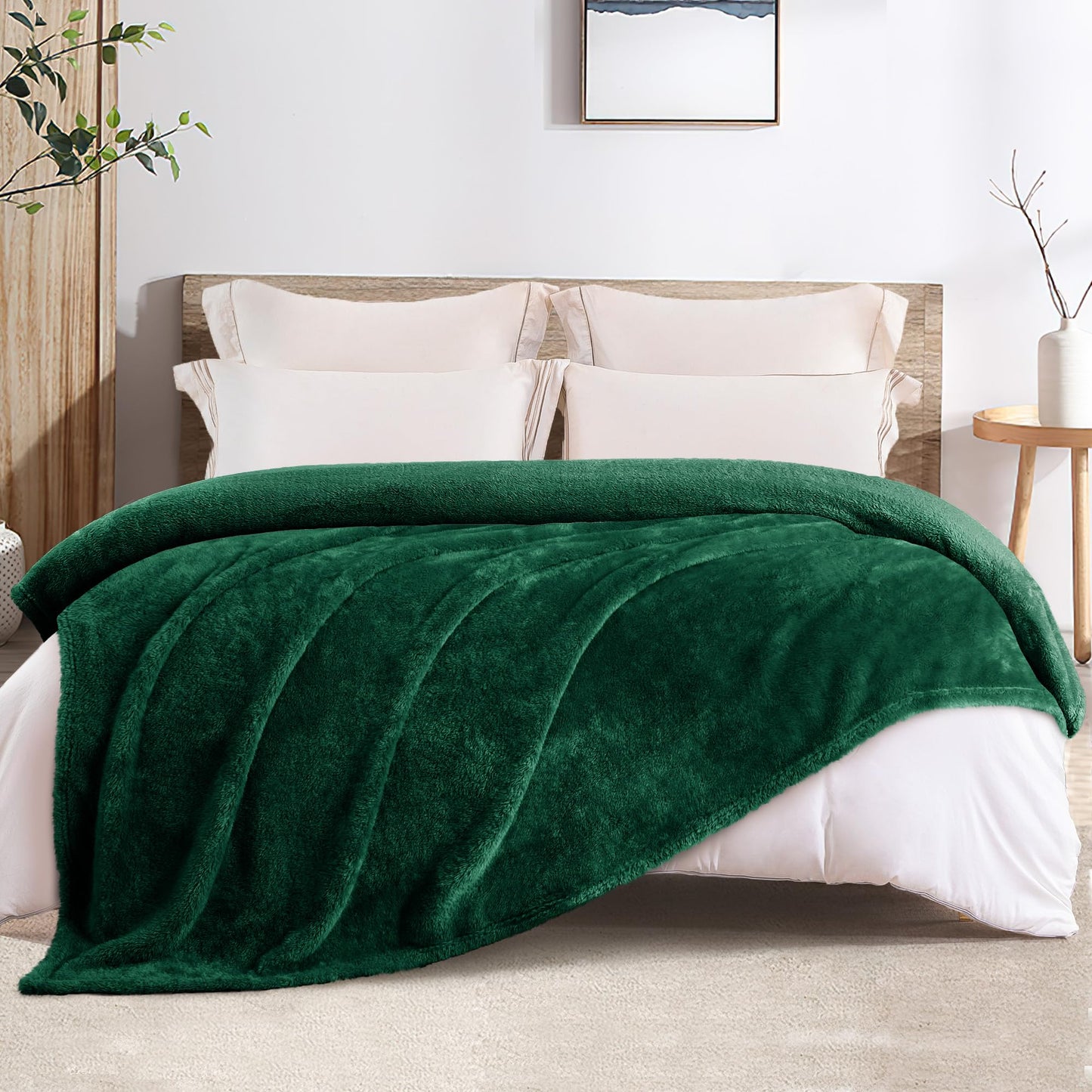 Whale Flotilla Emerald Green Queen Size Blanket for Bed, 300GSM Soft Warm Fleece Fabric, Decorative Lightweight Plush Fluffy Blankets for All Season, 90x90 Inch