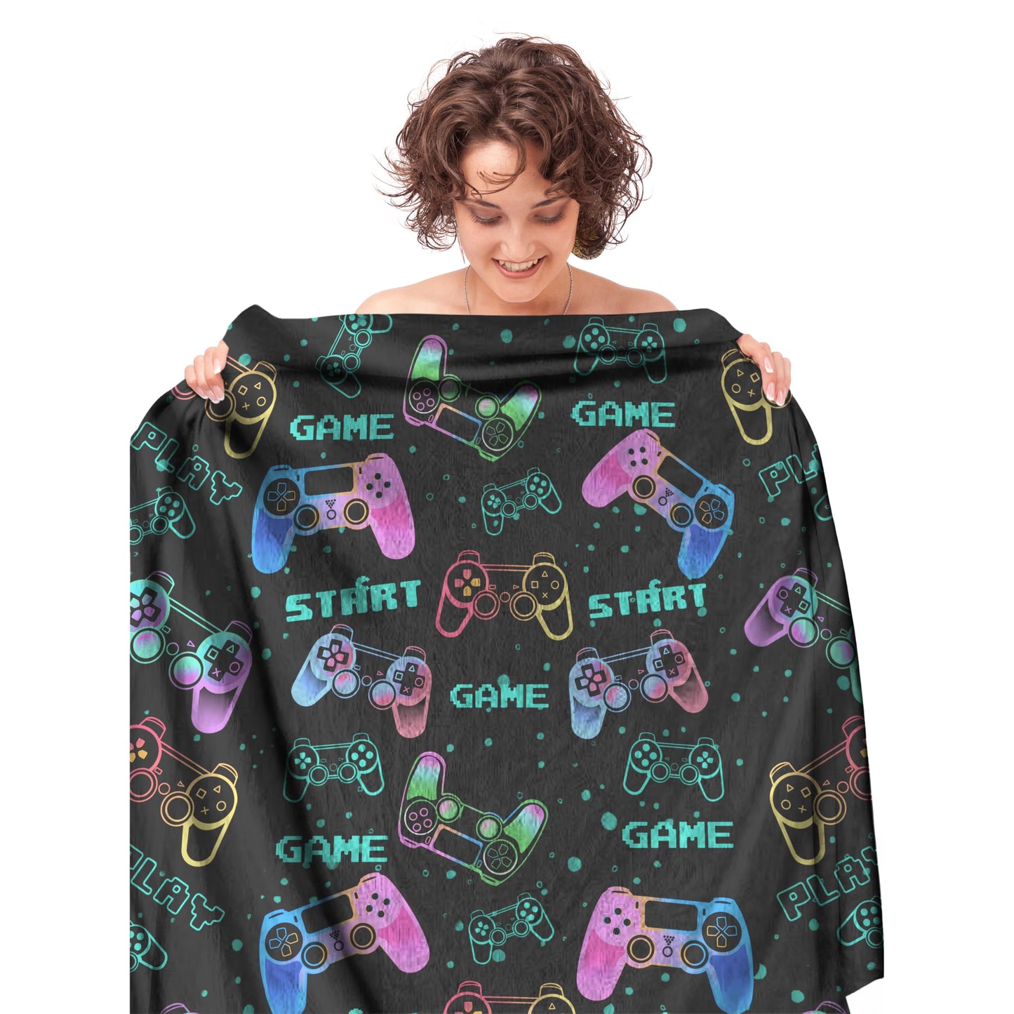 Uyivugmo Gaming Cloud-Like Flannel Blanket for Teens All-Season Throw Blanket for Boys Girls Versatile Geometric Grip Design Easy Care