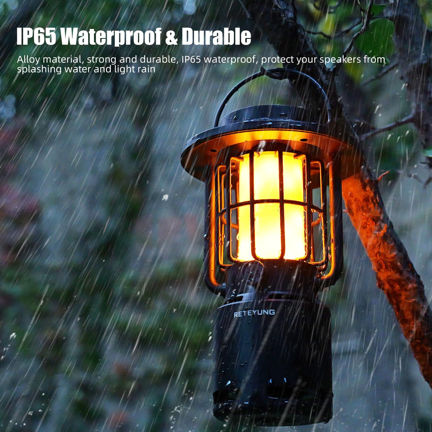 RETEYUNG Outdoor Speakers Bluetooth Waterproof Patio,10W Wireless Portable LED Flame Light Speaker with Torch Atmosphere for Patio/Yard/Party/Camping Black,Gifts for Men Women Dads Moms(2 Pcs)