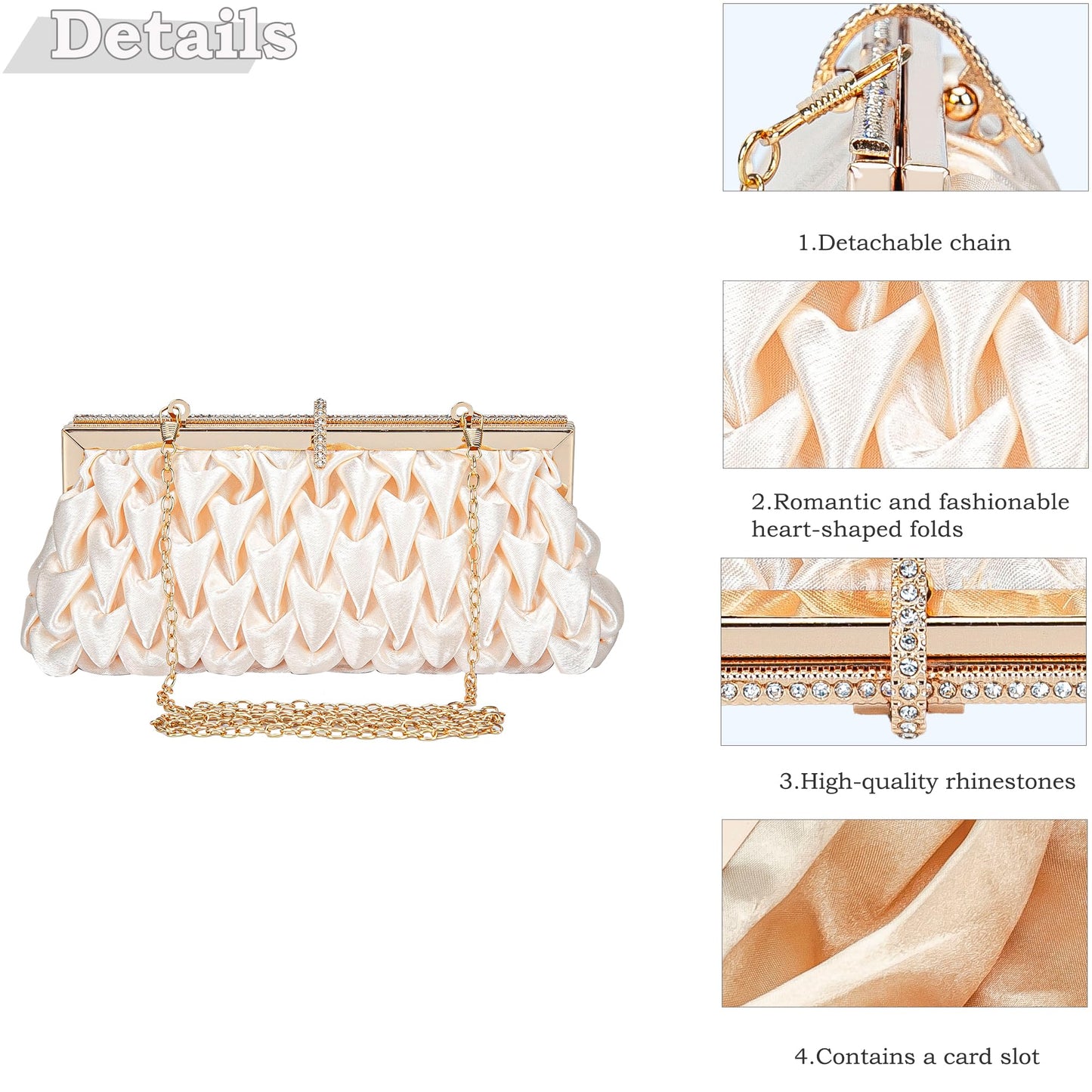 Classic Satin Clutch Bag Diamante Embellished Formal Evening Handbag for Wedding Prom Party Purses(gold)