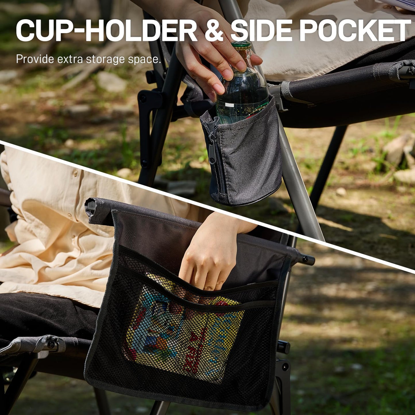 EVER ADVANCED Reclining Camping Chairs for Adult Lightweight, Portable Compact Folding Chair with Adjustable Back,4-Level Recliner Chairs, Lawn Chair for Patio Balcony, Supports 350lbs, Grey