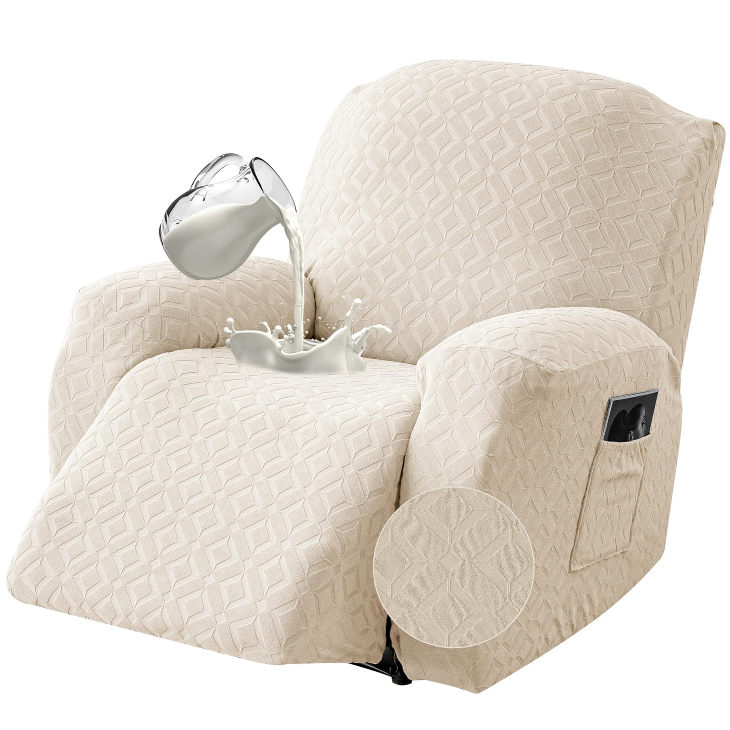 Gennia Waterproof Recliner Chair Cover,Stretch Reclining Sofa Covers with Pockets,Washable Lazy Boy Recliner Slipcovers,Leakproof Couch Protector for Kids, Pets, Dog and Cat (1 Seat, Beige)