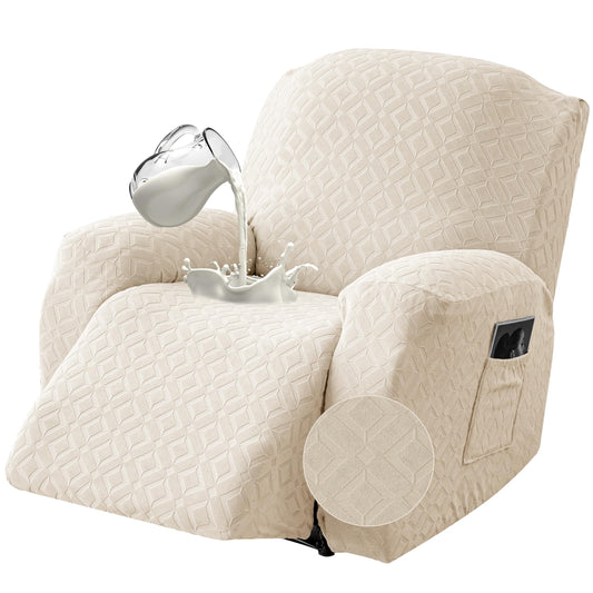 Gennia Waterproof Recliner Chair Cover,Stretch Reclining Sofa Covers with Pockets,Washable Lazy Boy Recliner Slipcovers,Leakproof Couch Protector for Kids, Pets, Dog and Cat (1 Seat, Beige)