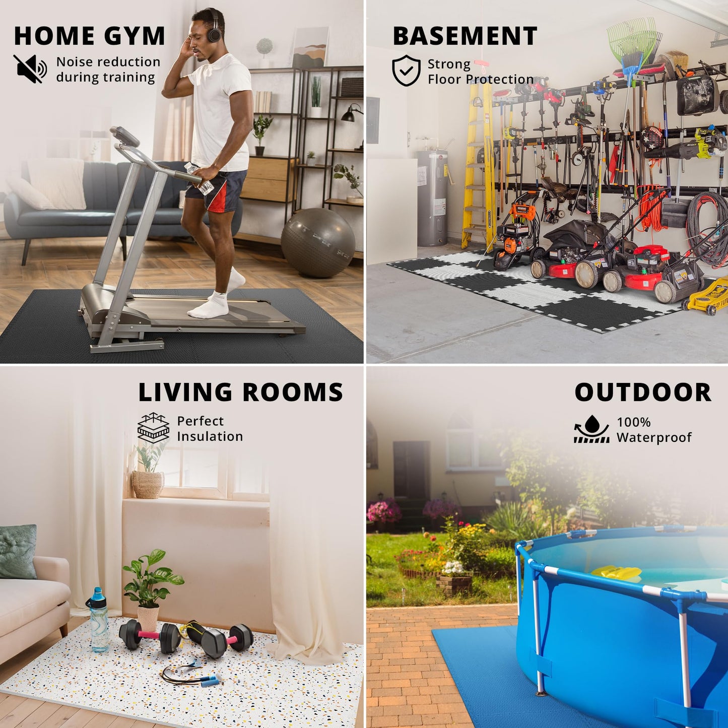 Gym Flooring Set - Interlocking EVA Soft Foam Floor Mat, 18 Pieces Puzzle Rubber Tiles Protective Ground Surface Protection, Play Workout Exercise Mats Underlay Matting Sports Pool Home Fitness Garage