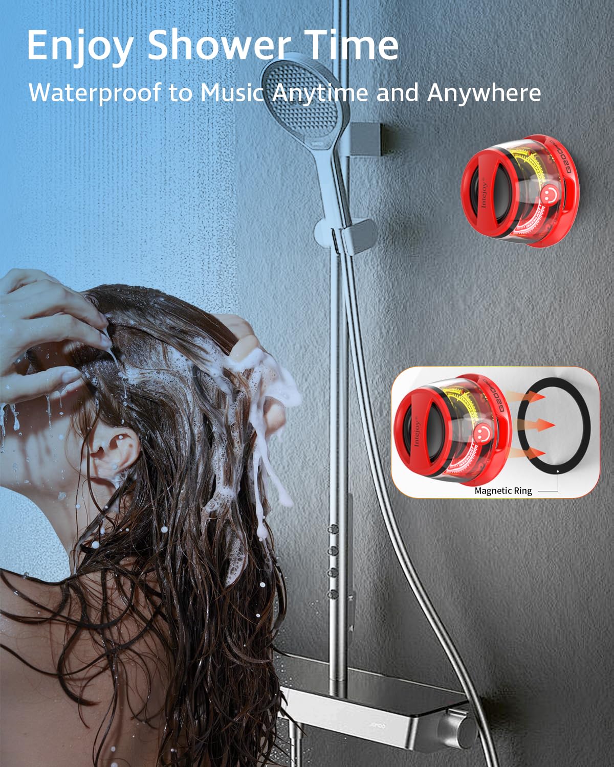 Portable Bluetooth Speakers Wireless,Shower Speaker Waterproof IPX7 G200 Pro with Upgraded Bluetooth 5.4, Magnetic Phone Stand, Mini Outdoor Speaker with RGB Light for Home/Travel/Bathroom-Red