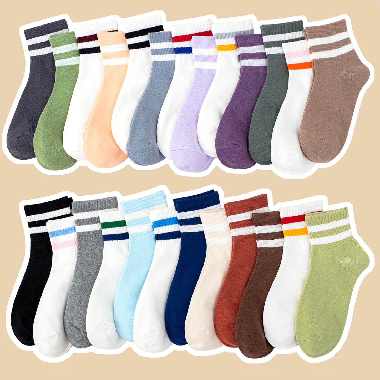 SISOSOCK Quarter Crew Cotton Socks for Women Striped Athletic Casual Breathable Socks 6-10 Pairs with Gifts Box