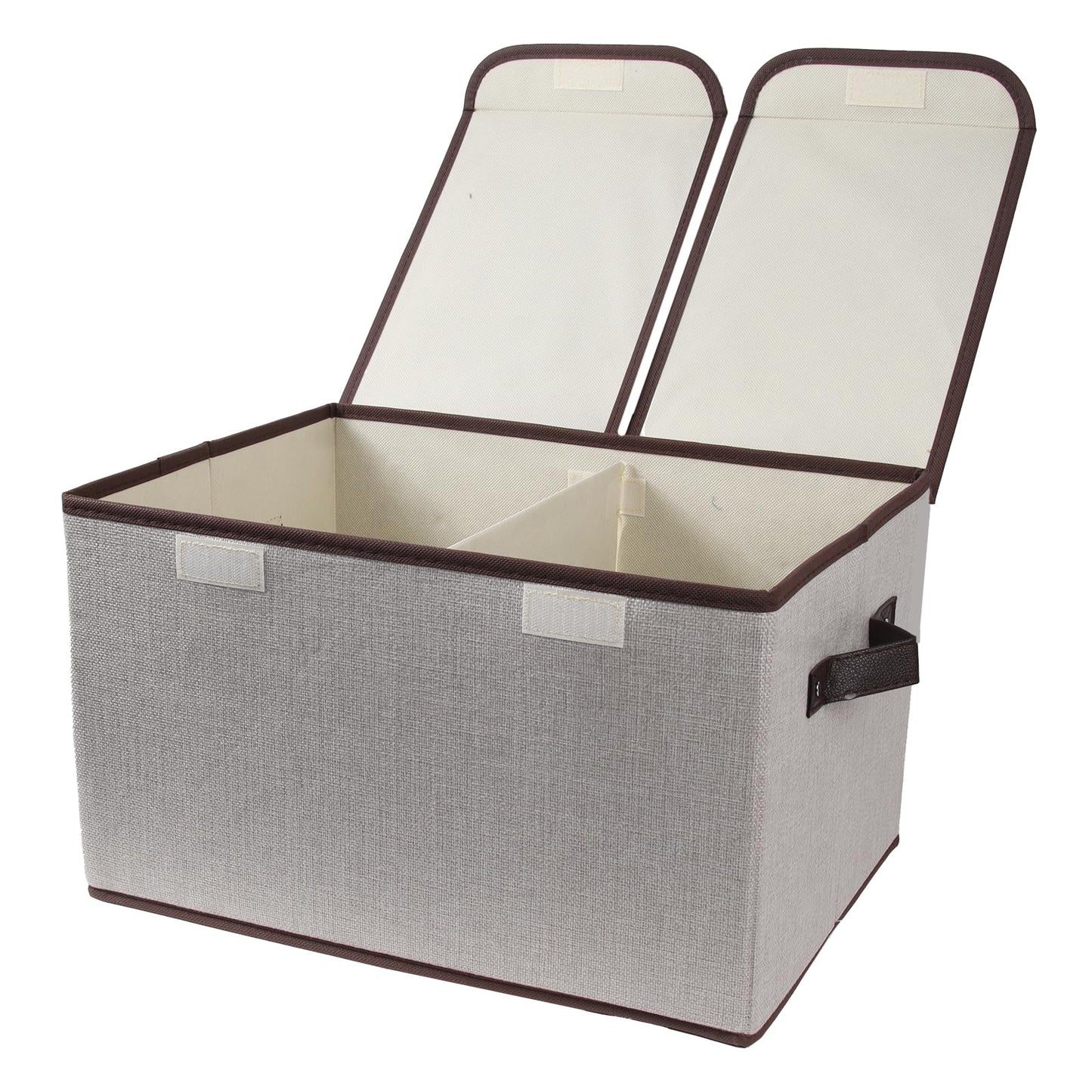 Tcbelosion Foldable Fabric Storage Box with Double-Lid & Dividers, Large Organizer for Home, Closet, Office(Grey)