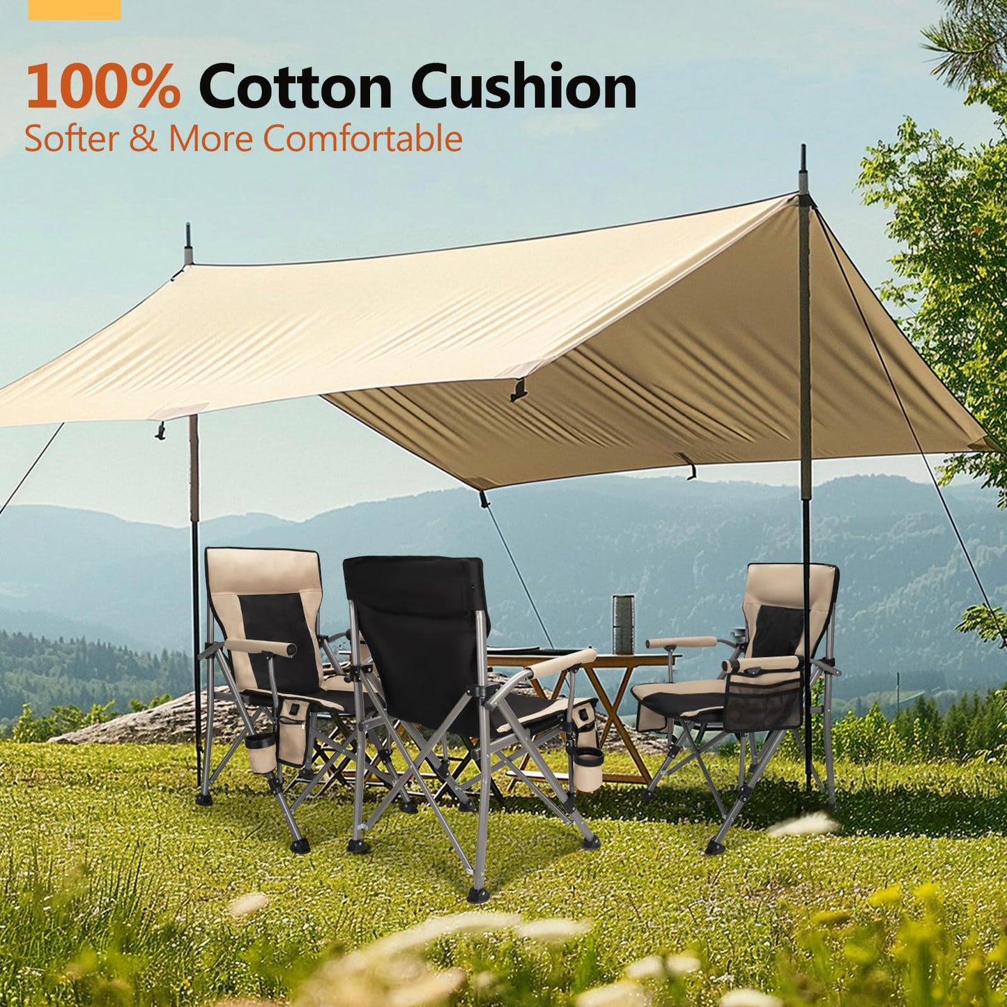 QUYUAN Heated Camping Chair with 20,000 mAh Battery, Fully Padded Heated Camp Chairs, Loog-Lasting for 500 Mins, Heavy Duty Folding Chairs Supports 500 lbs for Camping, Outdoor Sports, Picnics, Beach