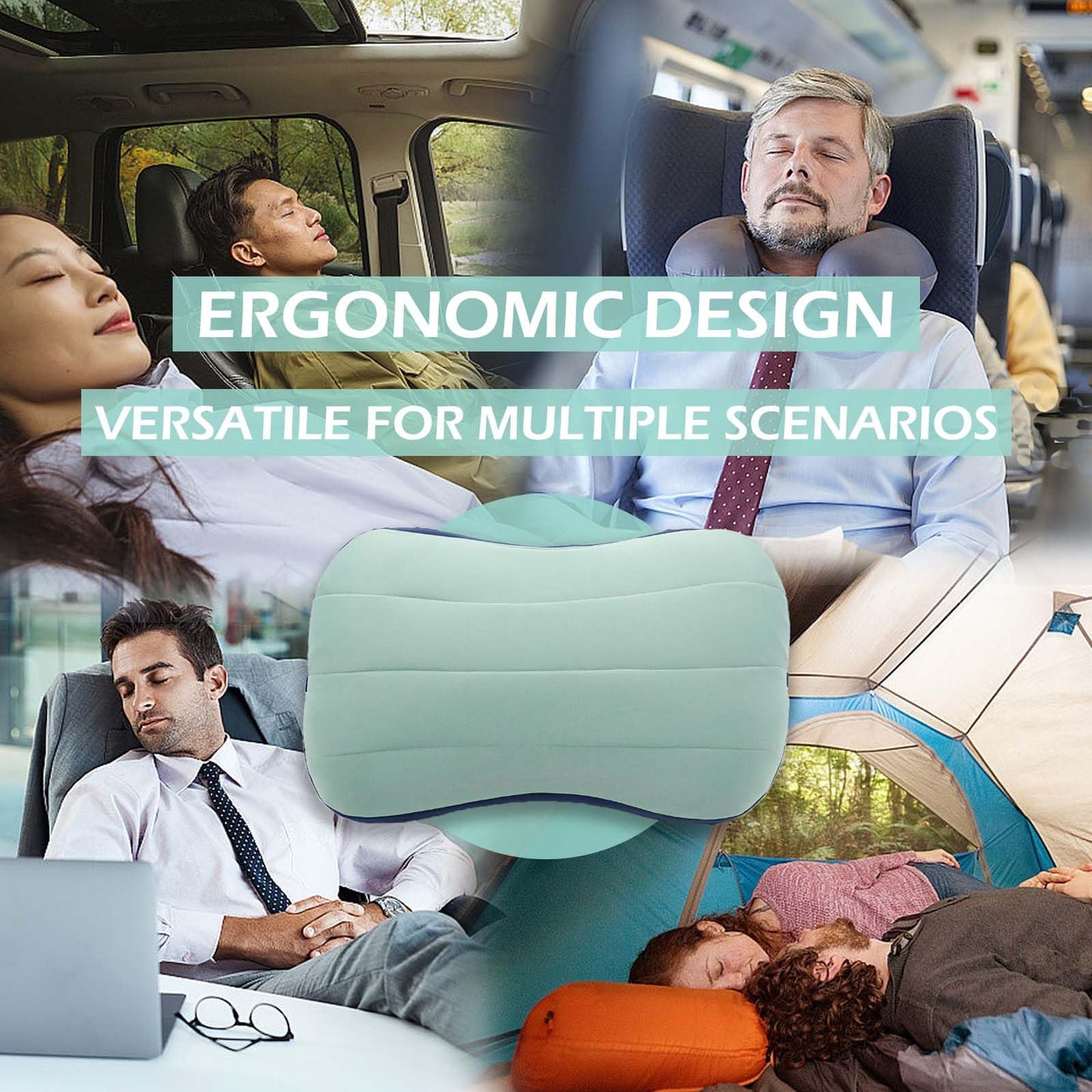 Cozeoa Inflatable Pillow, Portable Inflatable Neck Pillow, Ergonomic Inflating Pillows for Neck & Lumbar Support, Travel Air Pillows for Camping, Office, Hiking, Backpacking, Home