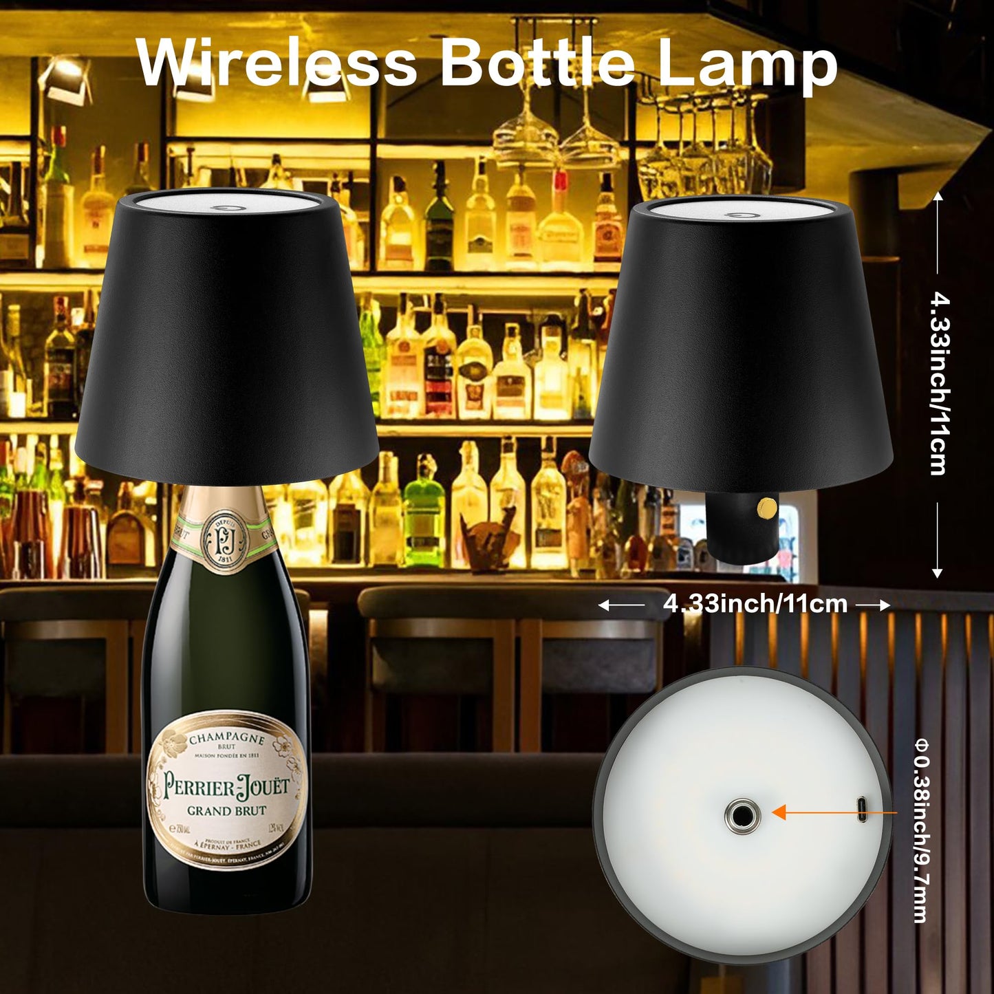 Wine Bottle Lights,2025 Upgraded Bottle Lamp,Rechargeable Wireless Bottle Light with Remote, RGBW Multicolor+3 Color Temperature Wine Battery Light for Bar, Bedside, Restaurant (Black, 1 Pack)