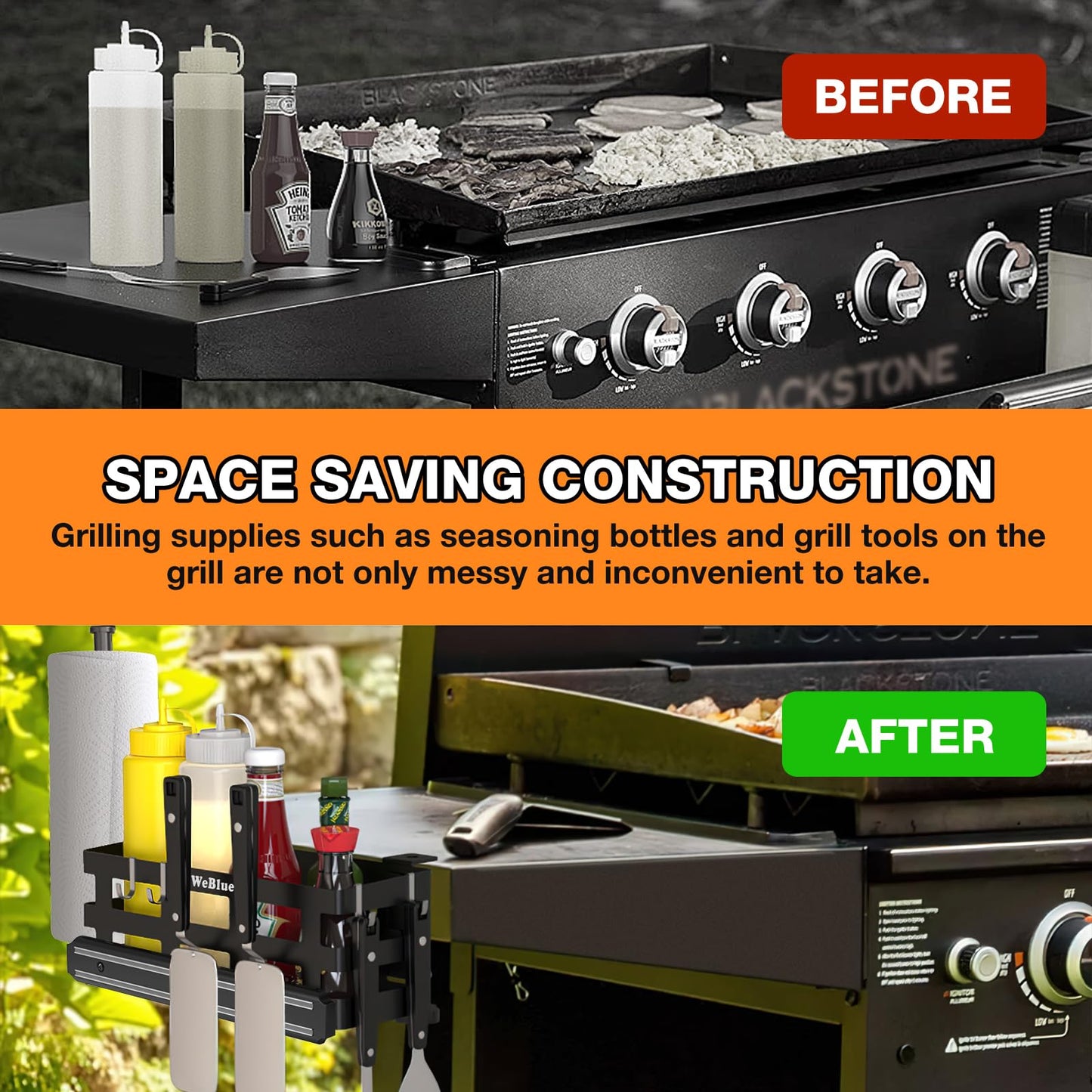 Griddle Caddy for Blackstone Griddles Prep Cart, Space Saving Grill Accessories Storage Caddy, BBQ Accessories Holder for Blackstone 28”-36” Grill with a Magnetic Tool Holder Paper Towel Holder