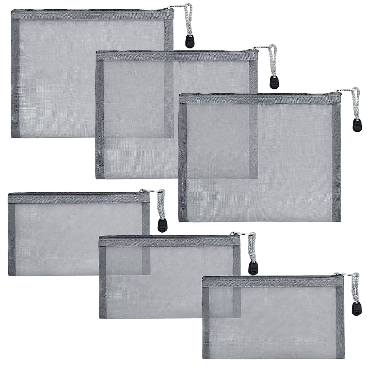 besharppin 6 Pack Mesh Cosmetic Bags, Nylon Makeup Pouches with Zipper for Home Office Purse Diaper Bag (Grey)