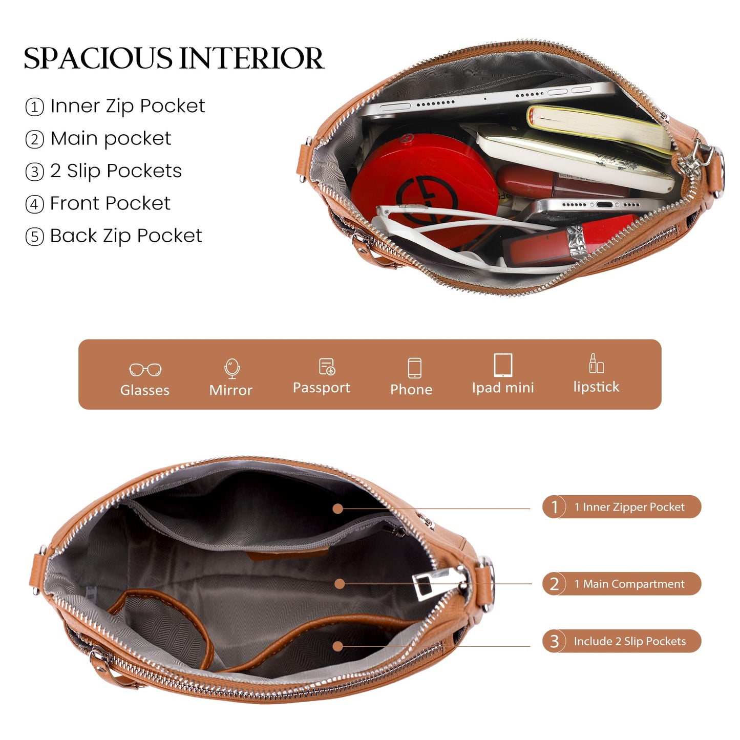 befen Genuine Leather Crossbody bag for Women, Brown Leather Purse Women's Hobo Crossbody Purse Shoulder Handbags with Adjustable Wide Shoulder Strap for Everyday and Travel