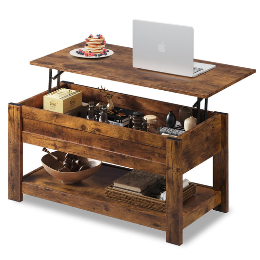 WLIVE Coffee Table, 39" Lift Top Coffee Table with Hidden Compartment and Storage Shelf for Living Room, Rustic Brown