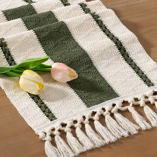 Socomi Boho Table Runner Summer Farmhouse Rustic Dining Kitchen Centerpiece Decor Small Macrame Woven Cotton Linen Coffee Table Runner for Dresser Scarf Home Decor 12x48 inch