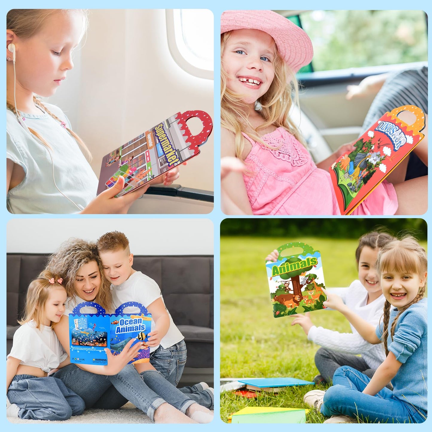 ASTARON 6 Pack Reusable Puffy Sticker Books for Kids 3-6, Jelly Sticker Game Educational Sensory Learning Toy, Portable Travel Toys and Busy Book for Toddlers