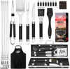 Kaluns Grilling Accessories, Dad Gifts for Fathers Day Grilling Gifts, Heavy Duty Stainless Steel BBQ Grill Tools Set for Outdoor Grill with Aluminum Case and Apron, Dad Birthday Gifts for Men Husband