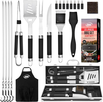 Kaluns Grilling Accessories, Dad Gifts for Fathers Day Grilling Gifts, Heavy Duty Stainless Steel BBQ Grill Tools Set for Outdoor Grill with Aluminum Case and Apron, Dad Birthday Gifts for Men Husband