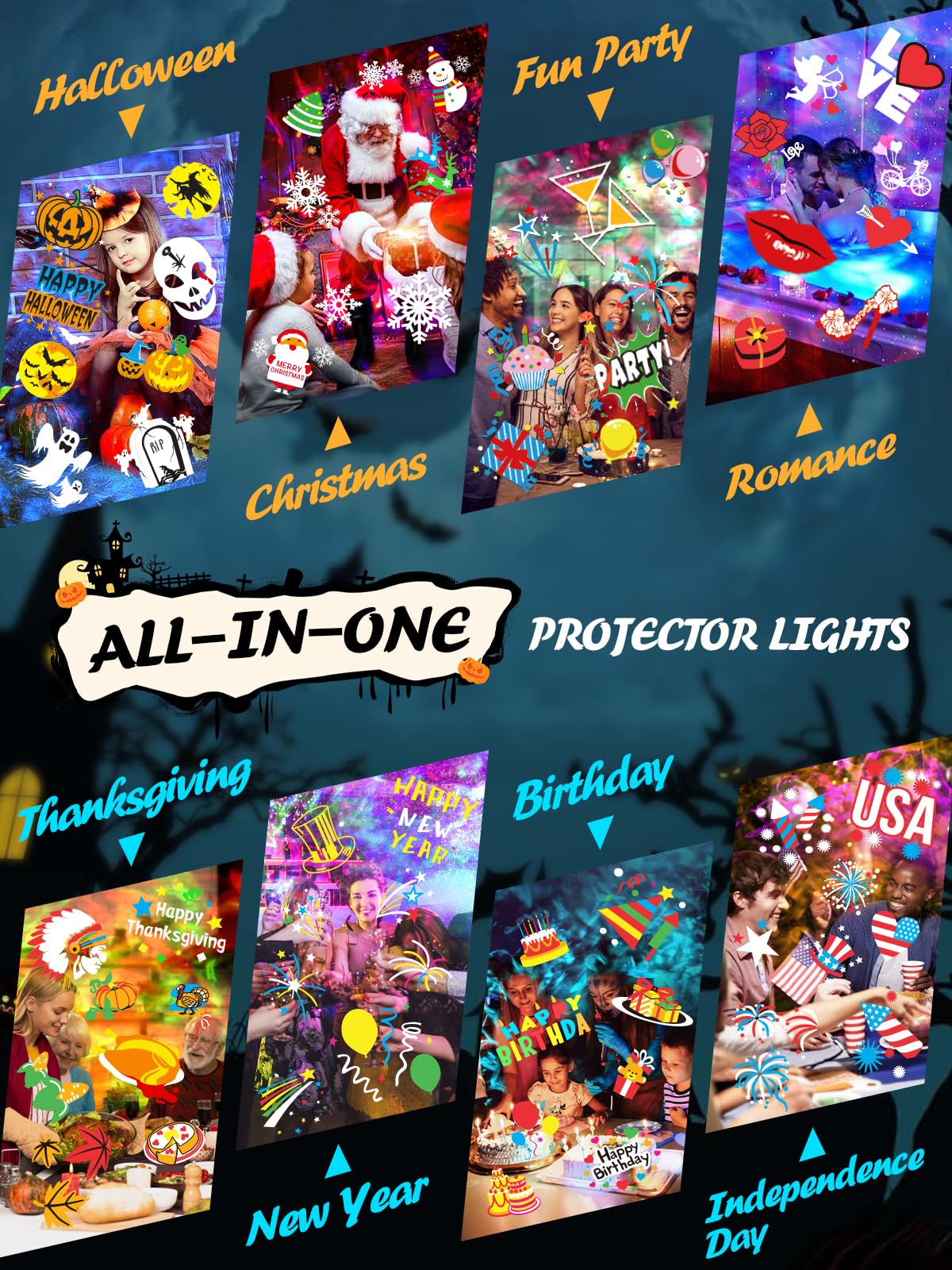 8-Pattern Christmas Projector Lights Outdoor, Anysun Brighter 160 HD Patterns Christmas Decorations, 2-in-1 Ocean Wave Snowflake Holiday Projector Waterproof with Timer for Garden Party Landscape Show