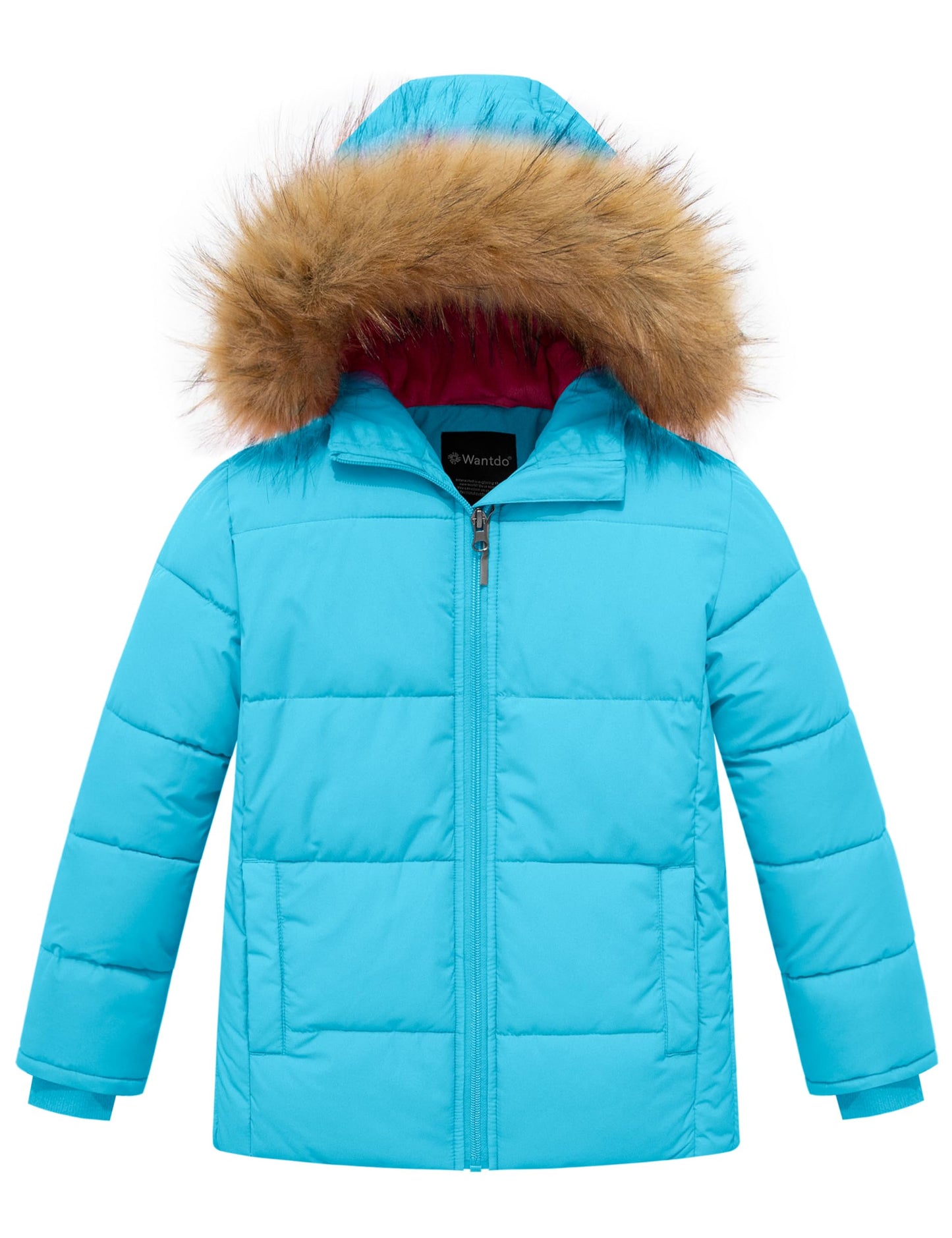 wantdo Girls' Windproof Winter Coat Warm Puffer Jacket Fleeced Coat with Faux Fur hood Sapphire Blue 8