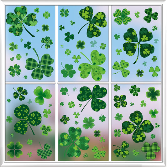 St Patricks Day Decor Window Clings, 9 Sheets St. Patrick's Day Extra Large Window Cling Stickers for Glass, Shamrock Seasonal Irish Clings Decals for Indoor Home Shop Kitchen Office Decorations