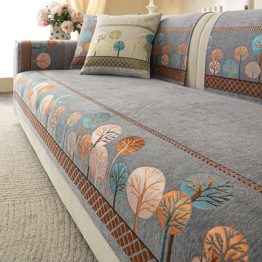 Aucrovee Chenille Boho Jacquard Couch Cover, Washable Sectional Sofa Covers for 3 Cushion Couch Sofa L Sharped Sofa, Non Slip Furniture Protector Slipcover (1 PCS 36"x82" Grey)