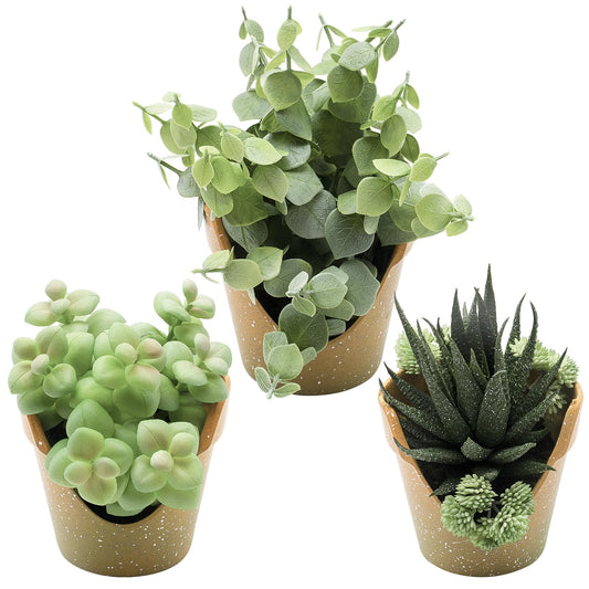 SENCID 3 Pack Small Artificial Succulents - Mini Plastic Pot Desktop Fake Plants for Desks, Bathrooms, Coffee Tables, Offices and Farmhouse Decor (Standing or Flat)