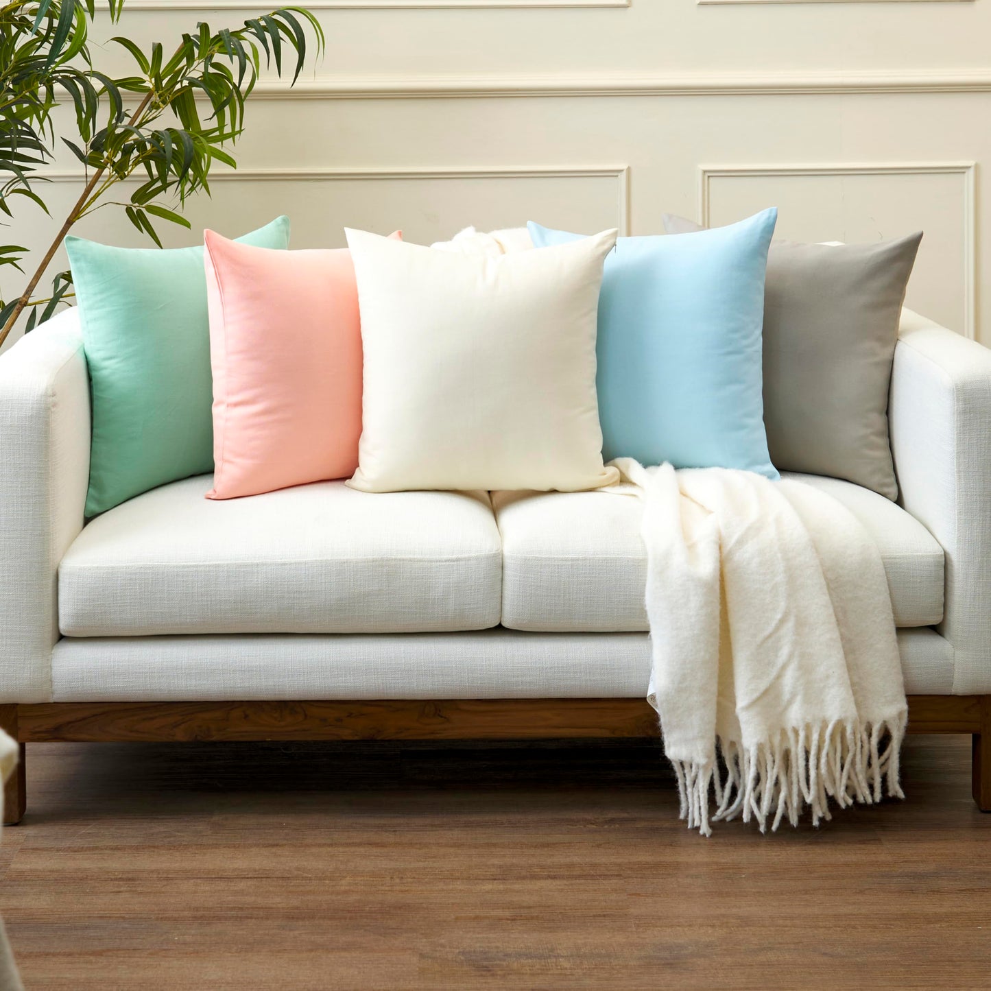 Encasa XO Throw Pillow Covers 18x18 in Set of 2 Natural | No Inserts | Cotton Pillow Covers for Living Room, Bed, Sofa, Couch | Decorative Cushion Covers with Improved Zippers