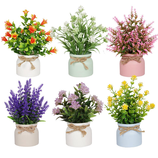 6pcs Artificial Pot Flowers Small Fake Plants with Pot Mini Potted Plants for House Office Tabletop Decoration