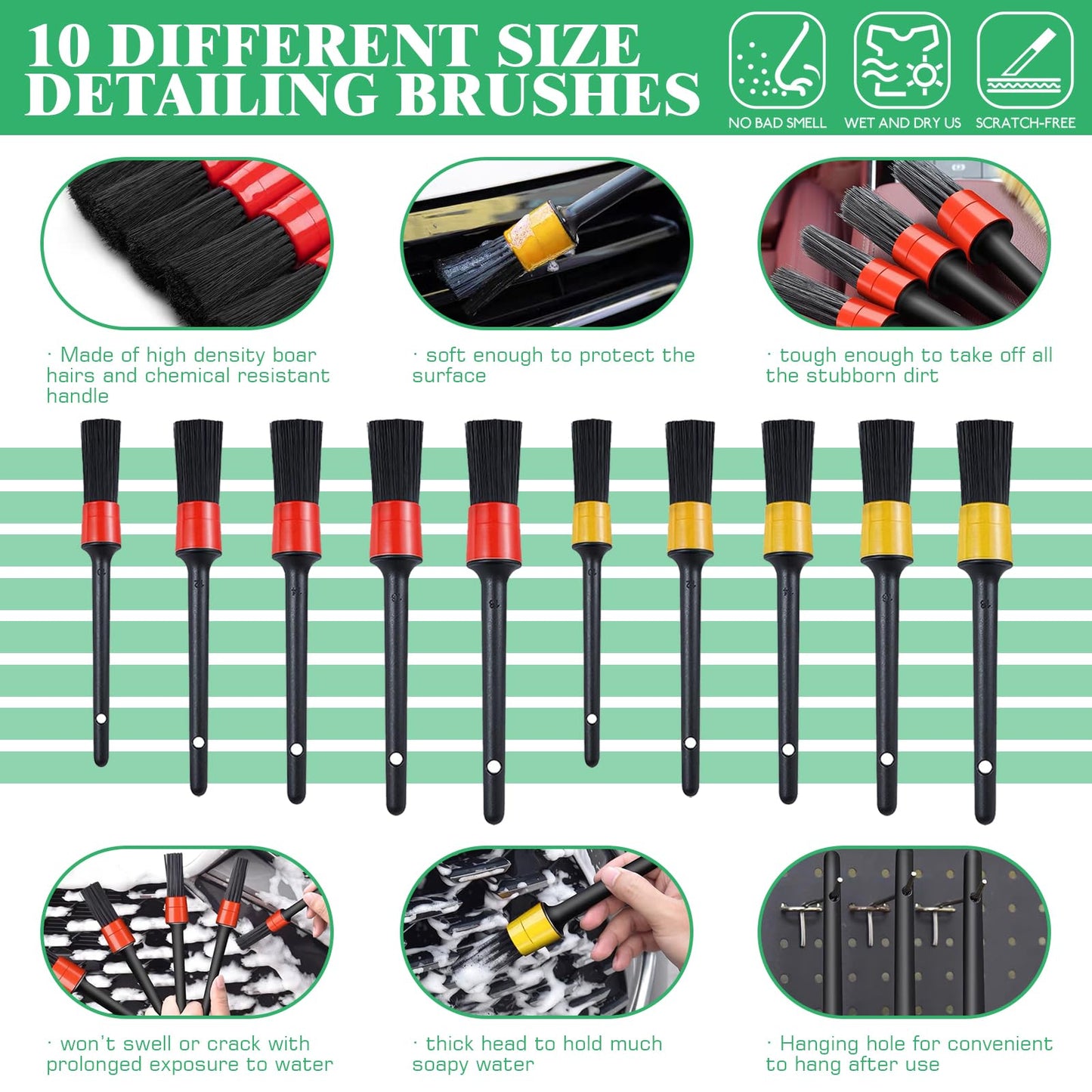 Yauhar 14Pcs Car Interior & Exterior Dusting Brush Set Contains Soft Cleaning Brushes, Auto Boars Hair Detailing Brushes, Double Head Brush for Automotive Air Conditioning Vent Dashboard Screen