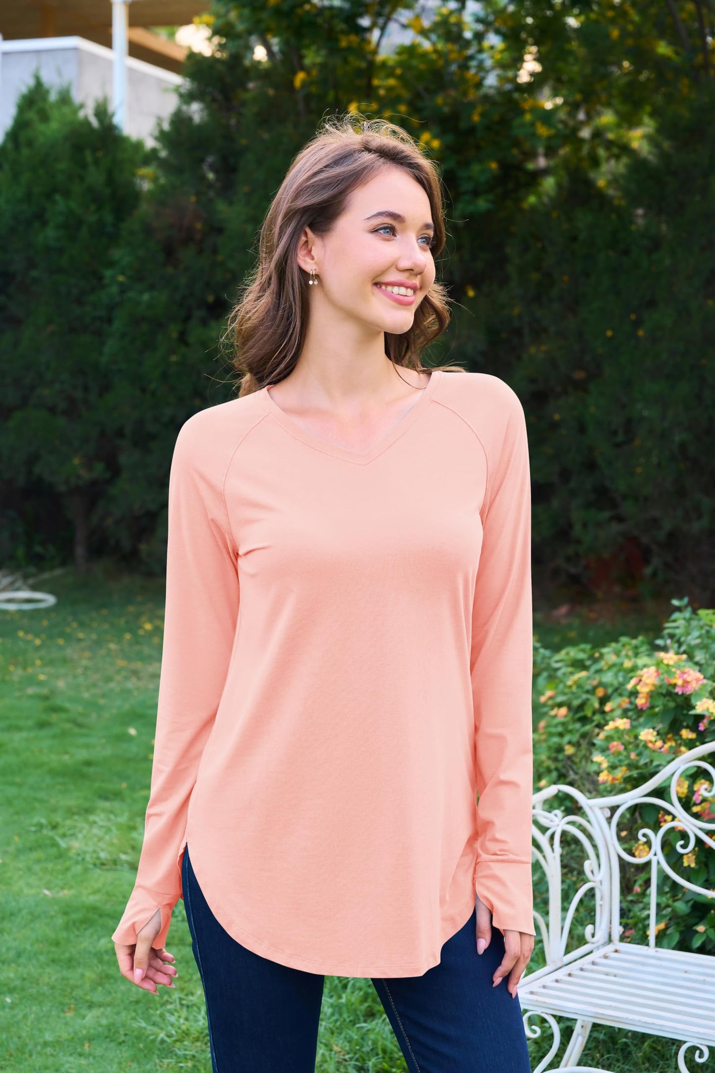 YUCOLEN Oversized Tunic for Women Long Sleeve T-Shirts Winter Lightweight Tops to Wear with Leggings Pink M