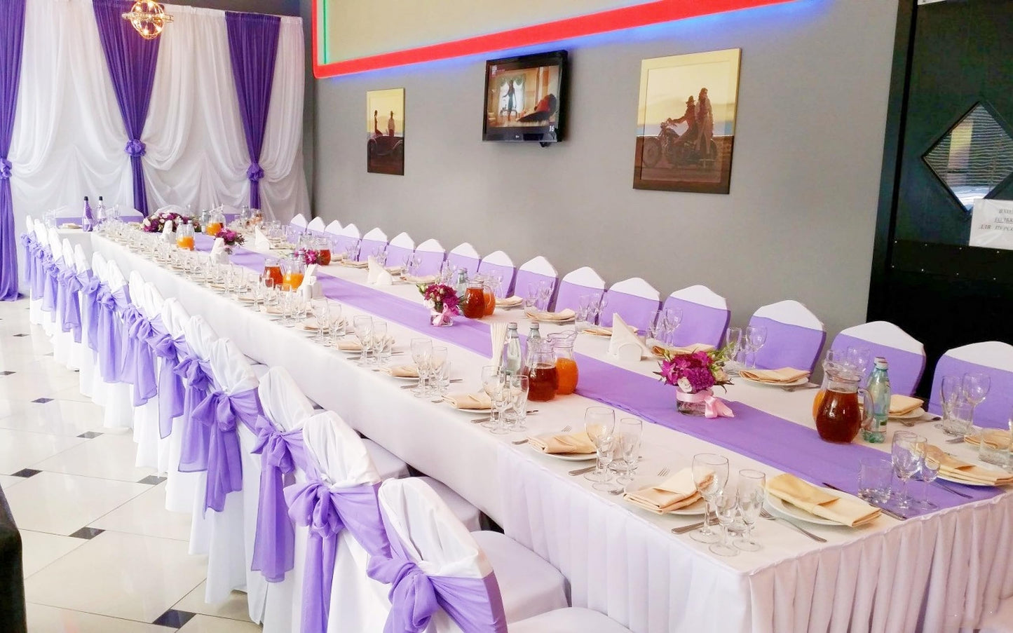 100 PCS Satin Chair Sashes Decorative Bow Chair Sashes Ties Back Ribbon Bows Chair Cover Band for Wedding Party Ceremony Reception Events Banquet Home Kitchen Chair Cover Decor(7x108inch,Lavender)