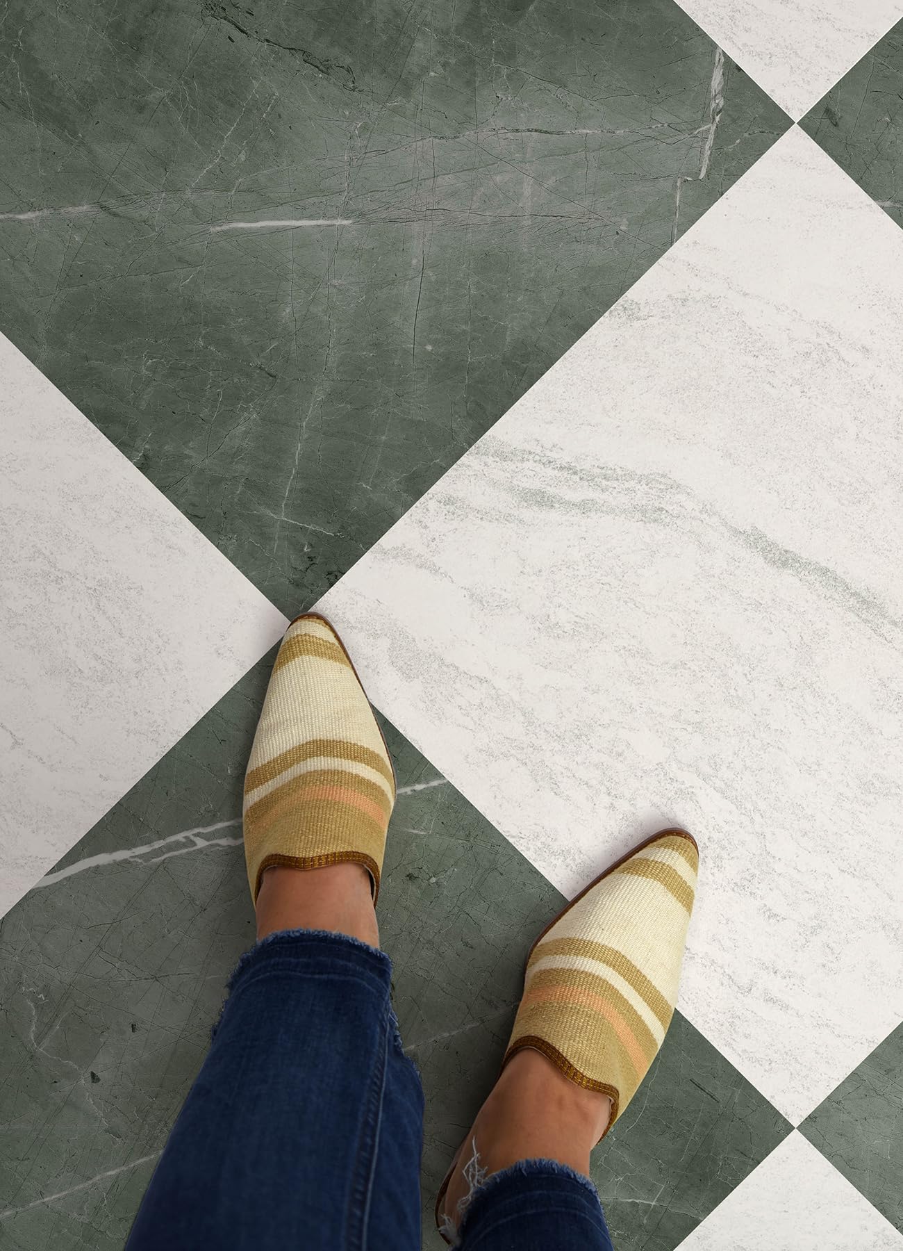 FloorPops x Chris Loves Julia Bonneville Jade Peel and Stick Floor Tiles, FP6332