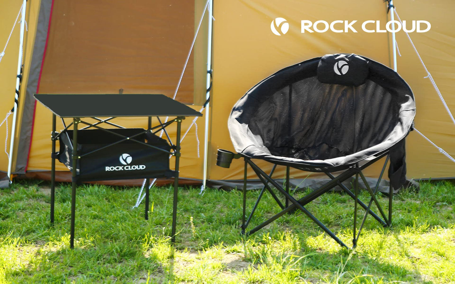 ROCK CLOUD Folding Camping Chair Oversized Padded Moon Chairs Outdoor for Camp Lawn Hiking Fishing Sports, Black