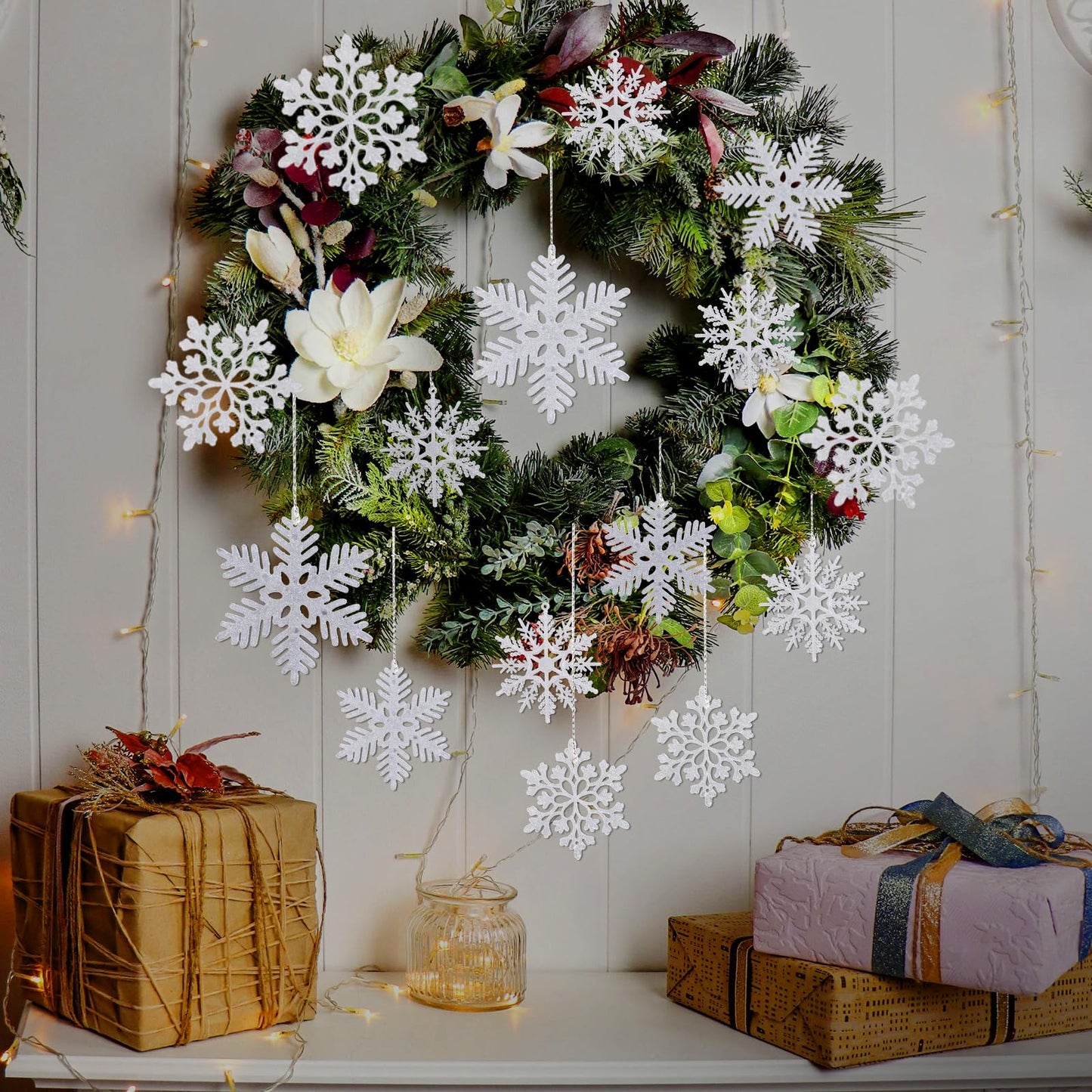 36PCS Christmas Snowflake Ornaments, Hanging Snowflake Decorations for Winter Wonderland Christmas Tree Decorations, 4-inch, Gold