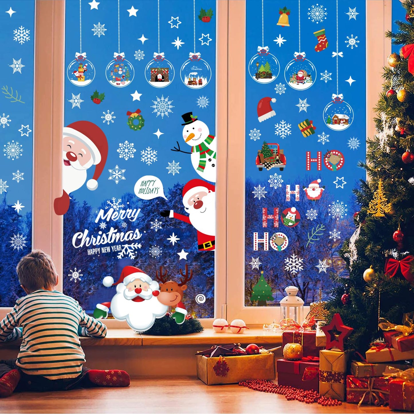 Christmas Window Clings Double Sided Christmas Window Clings Christmas Window Decorations Winter Decorations Window Snowflakes Decal Xmas Decorations for Glass Windows Home School Office