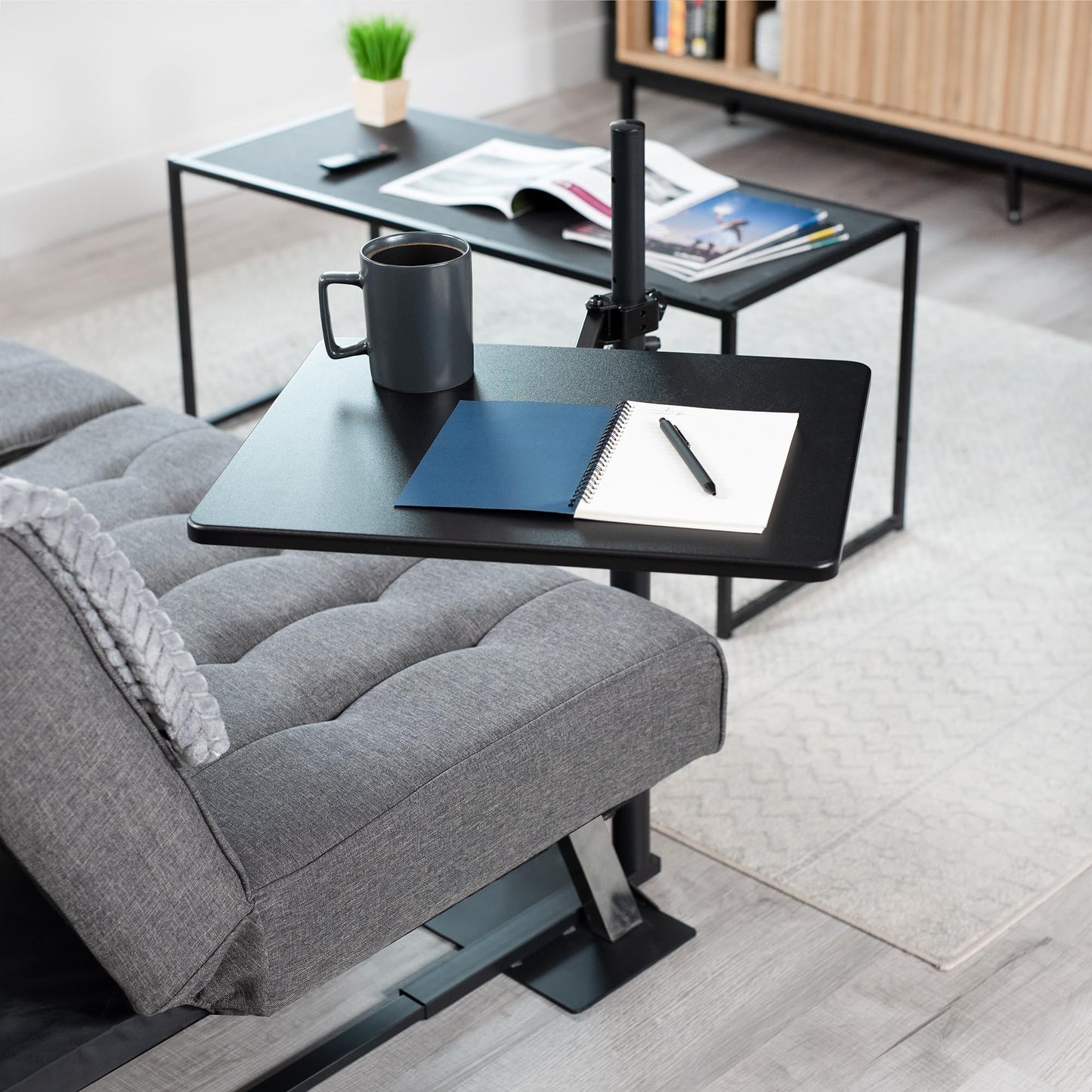 VIVO 20 inch Over Couch Swivel Table, Laptop Desk for Remote Work, Portable Recliner Workstation with Height Adjustable Swing Arm, Black, DESK-ST01C