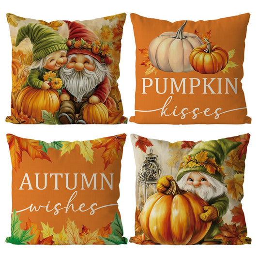 GAGEC Fall Pillow Covers 18x18 Inch Set of 4 Gnomes Pumpkin Maple Leaves Decorative Throw Pillow Covers Harvest Autumn Pillowcase for Farmhouse Home Sofa Living Room Decor