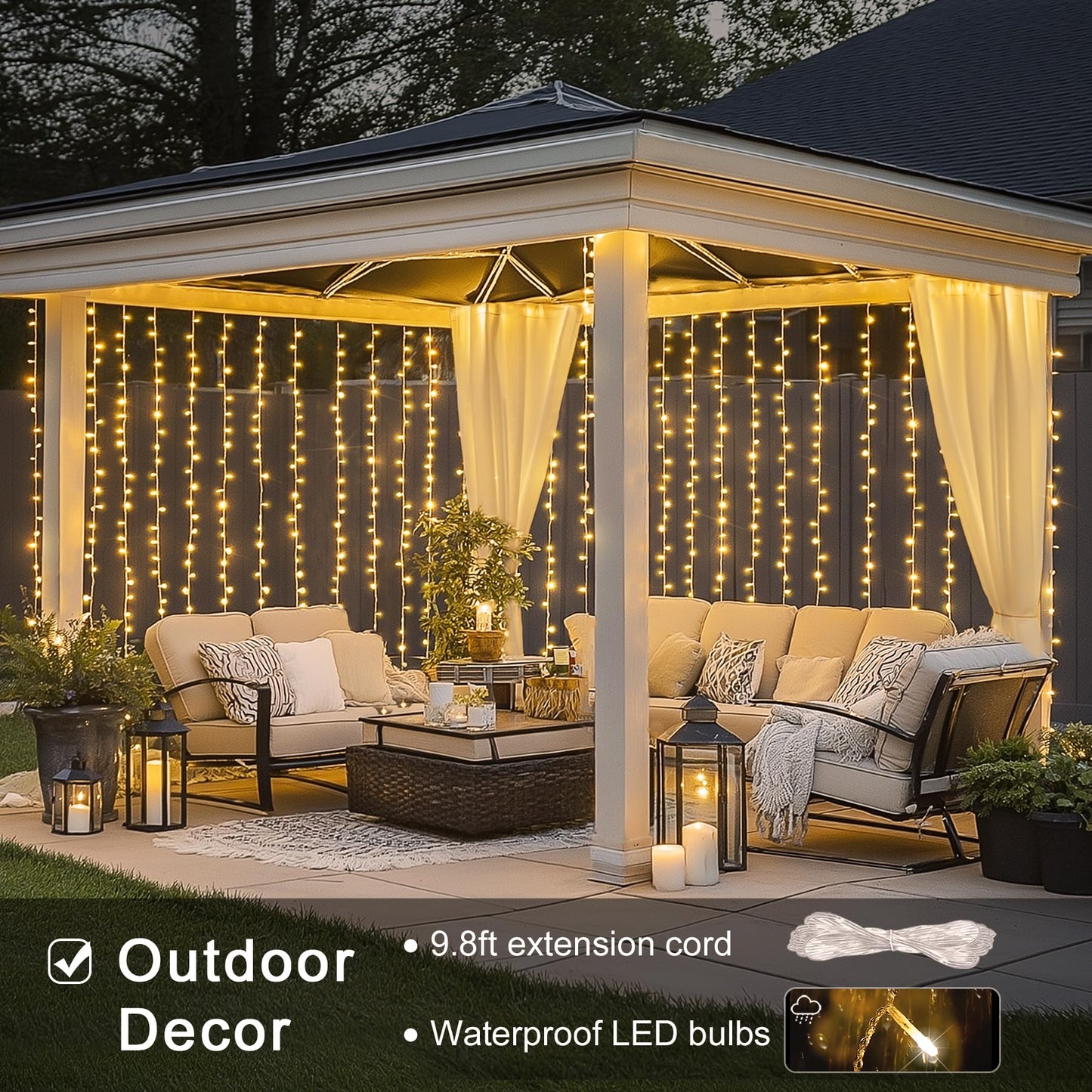 JMEXSUSS 300 LED Remote Control Christmas Curtain Lights, Plug in Fairy Curtain Lights Outdoor, Window Wall Hanging Curtain String Lights for Bedroom Backdrop Wedding Party Indoor Decor, Warm White