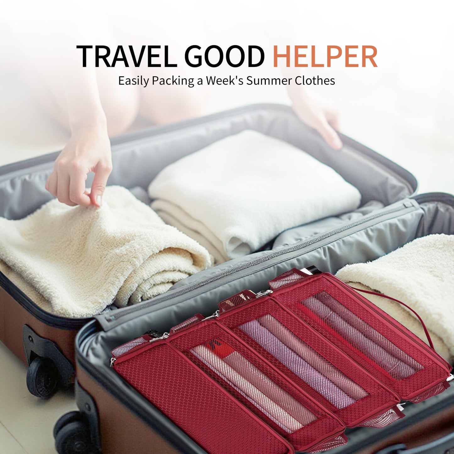 Aucovely Suitcase Organizer Travel Bags Organizer for Luggage Compression Hanging Packing Cubes for Travel Carry on Closet (Bag Only)