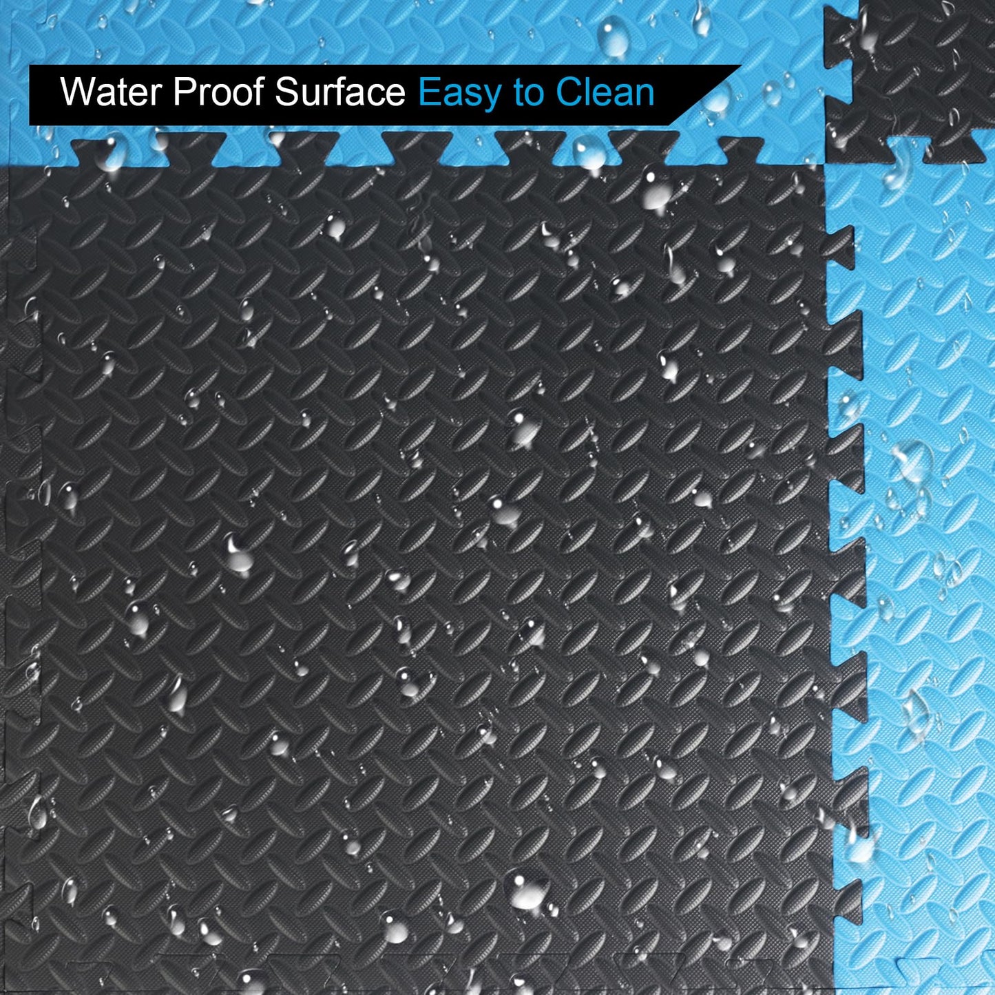 Holymus 1 in Thick 48 Sq Ft EVA Foam Exercise Gym Mats 12 Pcs - Interlocking Puzzle Floor Tiles for Home Gym Heavy Workout Equipment Flooring - 24 x 24in Tile, Black & Blue