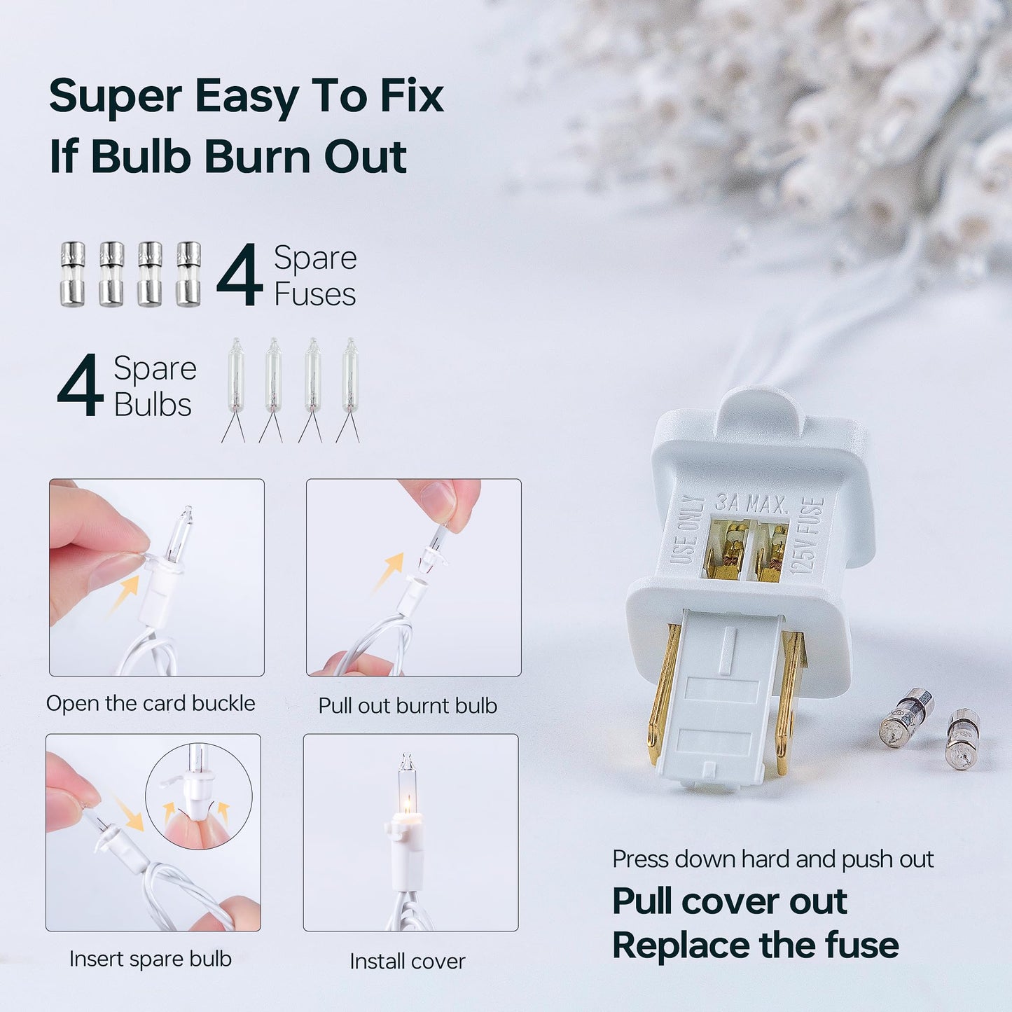 oopswow 100 Count Clear Christmas Lights White Wire,23Feet Incandescent Clear Mini Lights,Connectable Indoor Outdoor Christmas Tree String Lights,Birthday,Holiday,Party,Wedding,Xmas,Warm White